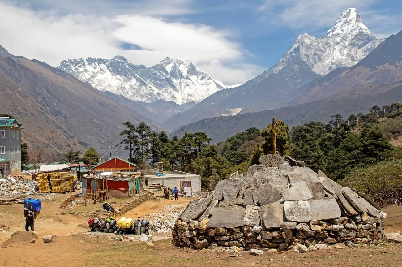 View to Mt Everest and Ama Dablam from Tengboche, Nepal